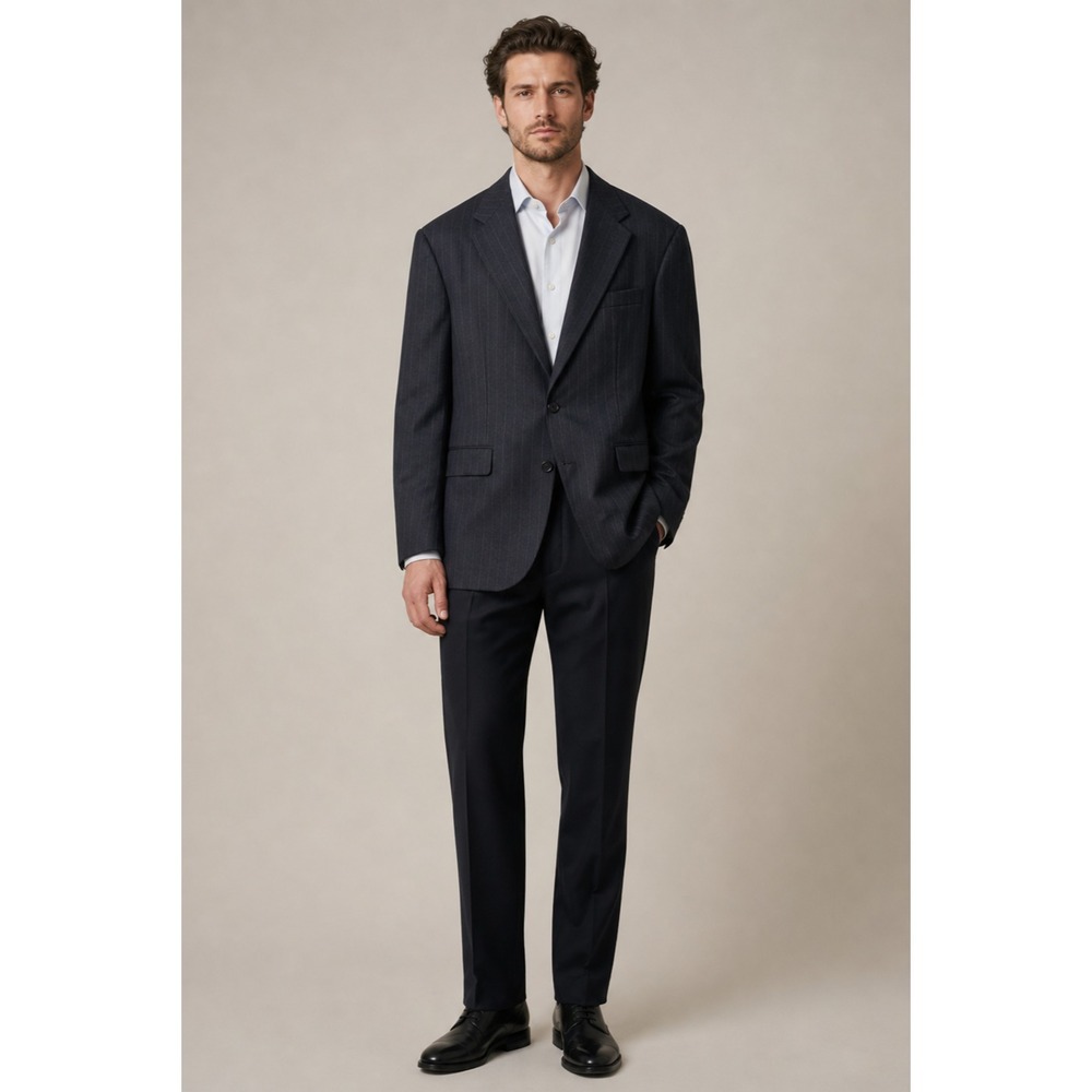 Hickey Freeman Boardroom Blazer Jacket Mens 48‎ Long Black Gray Pinstripe Wool